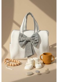 Resim Bow Gri Kurdele Anne Bebek Bakım Çantası Çok Renkli 