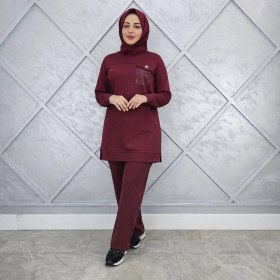 Resim Esra Butik Bordo Taş Detaylı Tesettür Tunik Pantolon Ikili Takım - Günlük Spor Şık Kombin 