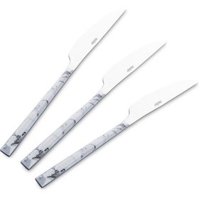 Resim Nehir Flore Parlak Beyaz Mermer 36 Parça Çatal Bıçak Kaşık Takımı Beyaz Mermer 