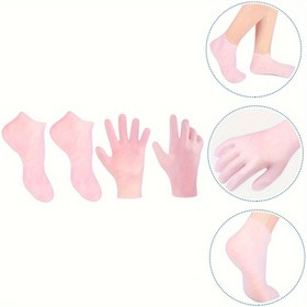 Resim 2 Çift Nemlendirici Çorap ve Eldiven Silikon Yeniden Kullanılabilir Kuru Çatlamış Cilt Yumuşatıcı Peeling Ayak ve El Bakım Araçları 