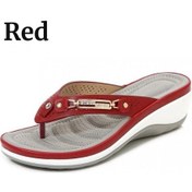 Resim Kırmızı 2021 Yaz Kadın Moda Elmas Platformu Flip Flop Ayakkabı Rahat Burnu Açık Sandalet Bayan Rahat Plaj Ayakkabısı Terlik Kırmızı 