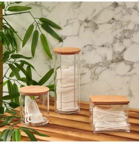 Resim Ahşap Kapaklı 3'lü Organizer Set, Modern Pamukluk Düzenleyici Şık 3'lü Pamukluk Set - Şık Ve Fonksiyonel Ahşap Kapaklı 3'lü Organizer Set - Mutfak Ve Banyonuzu Düzenleyin Siyah 