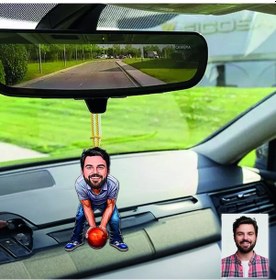 Resim Bowling Oynayan Tasarımlı Ahşap Araba Dikiz Ayna Süsü 