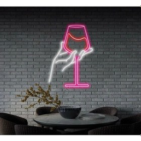 Resim Şarap Bardağı Figürlü Neon Tabela Pembe 