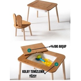 Resim Montessori Bunny Sandalye Ve Haneli Aktivite Masası Ahşap 