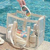 Resim 1 adet Büyük 9.99 L PVC Şeffaf Tote Çanta, Dayanıklı Malzeme ile Snap/Zipper Kapatma, Plaj, Yüzme, Tuvalet ve Kozmetik Depolama için Uygun, Seyahat Organizatör Çantası 