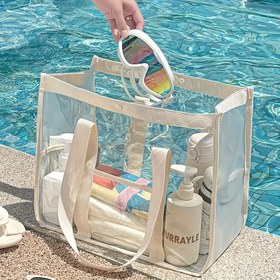 Resim 1 adet Büyük 9.99 L PVC Şeffaf Tote Çanta, Dayanıklı Malzeme ile Snap/Zipper Kapatma, Plaj, Yüzme, Tuvalet ve Kozmetik Depolama için Uygun, Seyahat Organizatör Çantası 