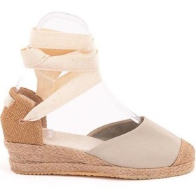 Resim Gerçek Elişi Bej Hasır Jüt Bileğe Bağlı Ipli Günlük Kadın Espadril Handmade Bej 