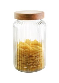 Resim Qerhome Bambu Kapaklı Cam Çizgili Erzak Kavanozu 3700 Ml Şeffaf 