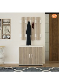 Resim 2 Kapaklı Dolaplı 4 Askılıklı Portmanto Vestiyer Beyaz 