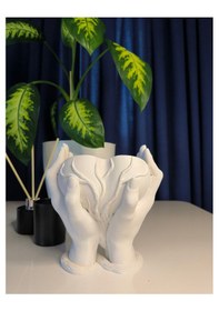 Resim Ağaç Desenli Kalp Eller Vazo 