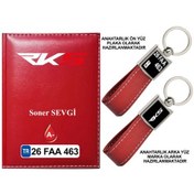 Resim Plakanıza Özel Rks Logolu Kırmızı Ruhsat Kabı Ve Anahtarlık 