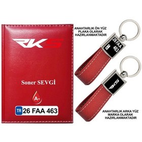 Resim Plakanıza Özel Rks Logolu Kırmızı Ruhsat Kabı Ve Anahtarlık 