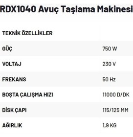 Resim Rodex RDX1040 Avuç Taşlama Makinesi 115/125MM 
