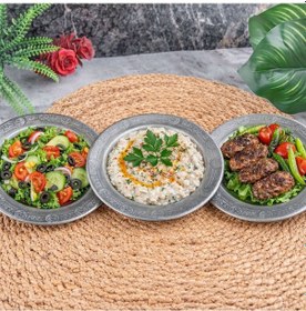 Resim 18 Cm 9 Adet 430 Kalite Krom Çelik Yuvarlak Servis Tabağı - Salata Meze Köfte İçin Şık Sunum Tabağı - Kararmaz Fırına Dayanıklı El İmalatı Gaziantep Gri 