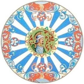 Resim rugs modern Summer Koleksiyonu Turuncu Mavi Temalı Floral ve Şövalye Figürü Desenli Modern Dekoratif Halı 3876, 75 x 240 