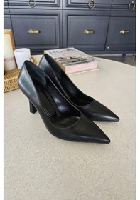 Resim Ops 101308 Topukla Kadın Kadeh Topuk Stiletto Ayakkabı Siyah Deri 