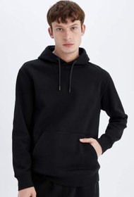 Resim DeFacto Regular Fit Kapüşonlu Kanguru Cepli İçi Yumuşak Tüylü Basic Düz Sweatshirt 