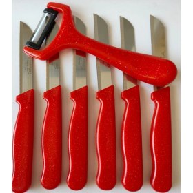 Resim Solingen Marka Bıçak ve Soyacak Takımı (7 Parça) Simli Kırmızı 