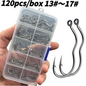 Resim 120 adet/kutu Yeni Tip Daire Saplı Otomatik Çevirme Balık Kanca No. 13 No. 14 No. 15 No. 16 No. 17 Büyük Gerçek Tüp Çevirme Balık Kanca Ters Stab Balık Kanca Anti-Koşu Balık Kanca Deniz Balıkçılığı Kanca Paketi Barb'li Kutulu Paket 