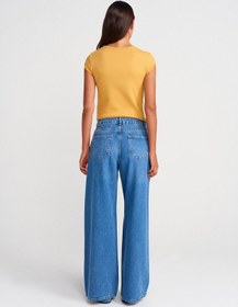 Resim Dilvin 71980 Dökümlü Geniş Denim Pantolon-mavi Mavi 