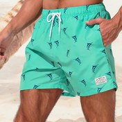 Resim Erkekler için Hızlı Kuruyan Yüzme Şortu Yün Baskılı - İpli Bel, Cepler, Hafif Polyester, Plaj, Havuz ve Dış Aktiviteler İçin Mükemmel 