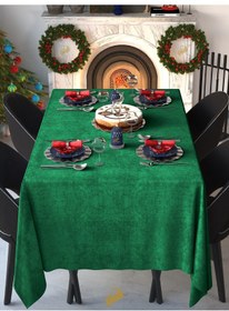 Resim Kadife Dokulu Çam Yeşili Dertsiz Masa Örtüsü Çam Yeşili 
