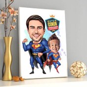 Resim Süper Kahraman Baba ve Oğlu Karikatürlü Kanvas Tablo 