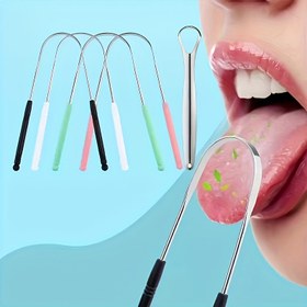 Resim 2'li Set Paslanmaz Çelik Dil Kazıyıcı, Gümüş Renkli Dil Temizleyiciler 