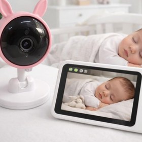 Resim Pembe Tavşan C38 Bebek Kamerası 2.8 İnç Ekranlı 360 Derece Dönebilen Gece Görüşlü Bebek Monitörü Çift Yönlü Ses Ağlama Algılama Sıcaklık Ölçer 