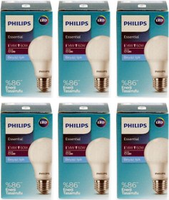 Resim Philips 8 W -60 W Led Ampul Beyaz Işık 6 Adet 