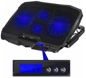 Resim Junglee Laptop Soğutucu Stand Yükseklik Ayarlı 4 Fanlı Led Işıklı Lcd Ekranlı Notebook Altlığı Cooling Pad Siyah 