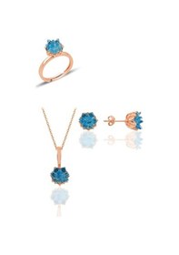 Resim Gümüş Lotus Çiçeği Modeli Akuamarin Renkli Taşlı Üçlü Set 