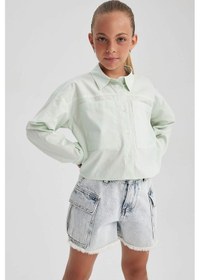 Resim Defacto Kız Çocuk Crop Poplin Uzun Kollu Gömlek B1707a823autr368 Turkuaz 
