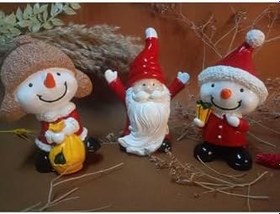 Resim btmhome Dekoratif Noel Baba ve Kardan Adamlı Biblo Seti Büyük Boy Çok Renkli 9 x 13 