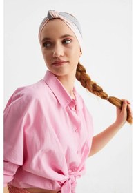 Resim Kadın Fenomen Style Pamuklu Penye, Kaymaz, Yumuşak, Esnek, Saç Bandı Bandana - Tek Ebat / Gri-pudra Gri-pudra 