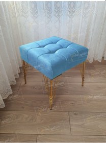 Resim Modern Dilim Puf Ayakucu Puf Gold Metal Ayak 45 45 Turkuaz 