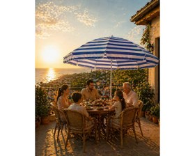Resim Sunlife Avcıoğlu 200 cm Mavi-Beyaz Plaj Şemsiyesi Fiberglass Gövdeli Rüzgara Dayanıklı Bahçe Balkon Kamp Plaj Şemsiyesi 