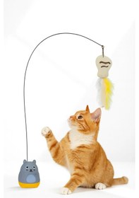 Resim Tineke Kediler İçin Yere Yapışkan Tabanlı Tüylü Oyun Oltası Eğlenceli Hareketli Kedi Oyuncağı Oltacı Kedi 