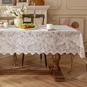 Resim 1 adet Fransız Paisley Dantel Masa Örtüsü, Dikdörtgen Polyester Masa Yolu Yemek ve Sehpa için, Yıkanabilir, Kolay Temizlenir, Noel için Ev Dekorasyonu, Makine Dokuma, Düz Desen, Kare Şekil 