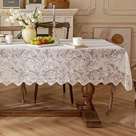 Resim 1 adet Fransız Paisley Dantel Masa Örtüsü, Dikdörtgen Polyester Masa Yolu Yemek ve Sehpa için, Yıkanabilir, Kolay Temizlenir, Noel için Ev Dekorasyonu, Makine Dokuma, Düz Desen, Kare Şekil 