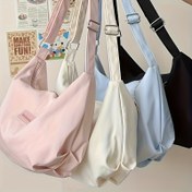 Resim Kadınlar için Japon Çapraz Çanta - Büyük Kapasiteli, Ayarlanabilir Askılı ve Fermuarlı, Pastel Pembe/Beyaz/Açık Mavi/Siyah, Dayanıklı Polyester Çanta, Günlük Kullanım ve Seyahat için, Minimalist Şık Çanta, Pürüzsüz Yüzey, Kadınlar ve Öğrenciler için Çapraz Çanta 