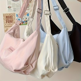 Resim Kadınlar için Japon Çapraz Çanta - Büyük Kapasiteli, Ayarlanabilir Askılı ve Fermuarlı, Pastel Pembe/Beyaz/Açık Mavi/Siyah, Dayanıklı Polyester Çanta, Günlük Kullanım ve Seyahat için, Minimalist Şık Çanta, Pürüzsüz Yüzey, Kadınlar ve Öğrenciler için Çapraz Çanta 