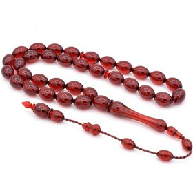 Resim Hakiki Usta İşi Arpa Kesim Koyu Kırmızı Uçak Camı Tesbih İri Boy 