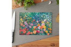 Resim Feyza Design Pastel Dokulu Cam Kesme Tahtası, Şık ve Dayanıklı Çok Renkli Tasarım 