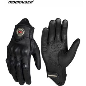 Resim Moonrider Motosiklet eldiveni %100 gerçek deri siyah touch özellik unisex korumalı motor eldiveni NX-7 