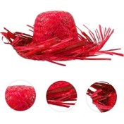 Resim TE Dükkan Buğz Tropikal Parti Kırmızı Hasır Hawaii Şapkası 