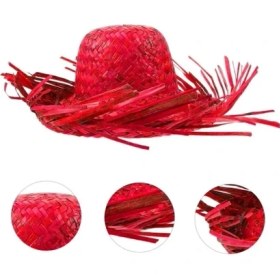 Resim TE Dükkan Buğz Tropikal Parti Kırmızı Hasır Hawaii Şapkası 