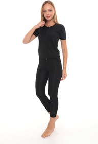 Resim REYNEV Fermuarlı Sauna Takım – Kısa Kollu Polymer Terleme Üstü & Tayt Set (Unisex) - L 