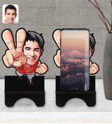 Resim Bk Gift Kişiye Özel Erkek Karikatürlü Ahşap Biblo Telefon Standı-33 